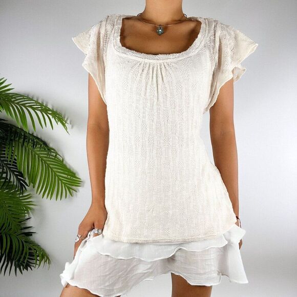 Women's Oh Baby By Motherhood Cottagecore Knit Ruffle Short Sleeve Top / Small - Picture 4 of 7